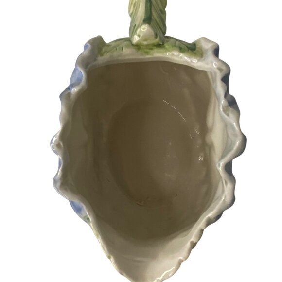 Fitz n Floyd Blue Pansy OCI Floral Ceramic Pitcher Jug 1/4 QT Green Leaf Handle - Picture 6 of 8